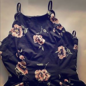 By & By black pink floral dress scallop + pockets!